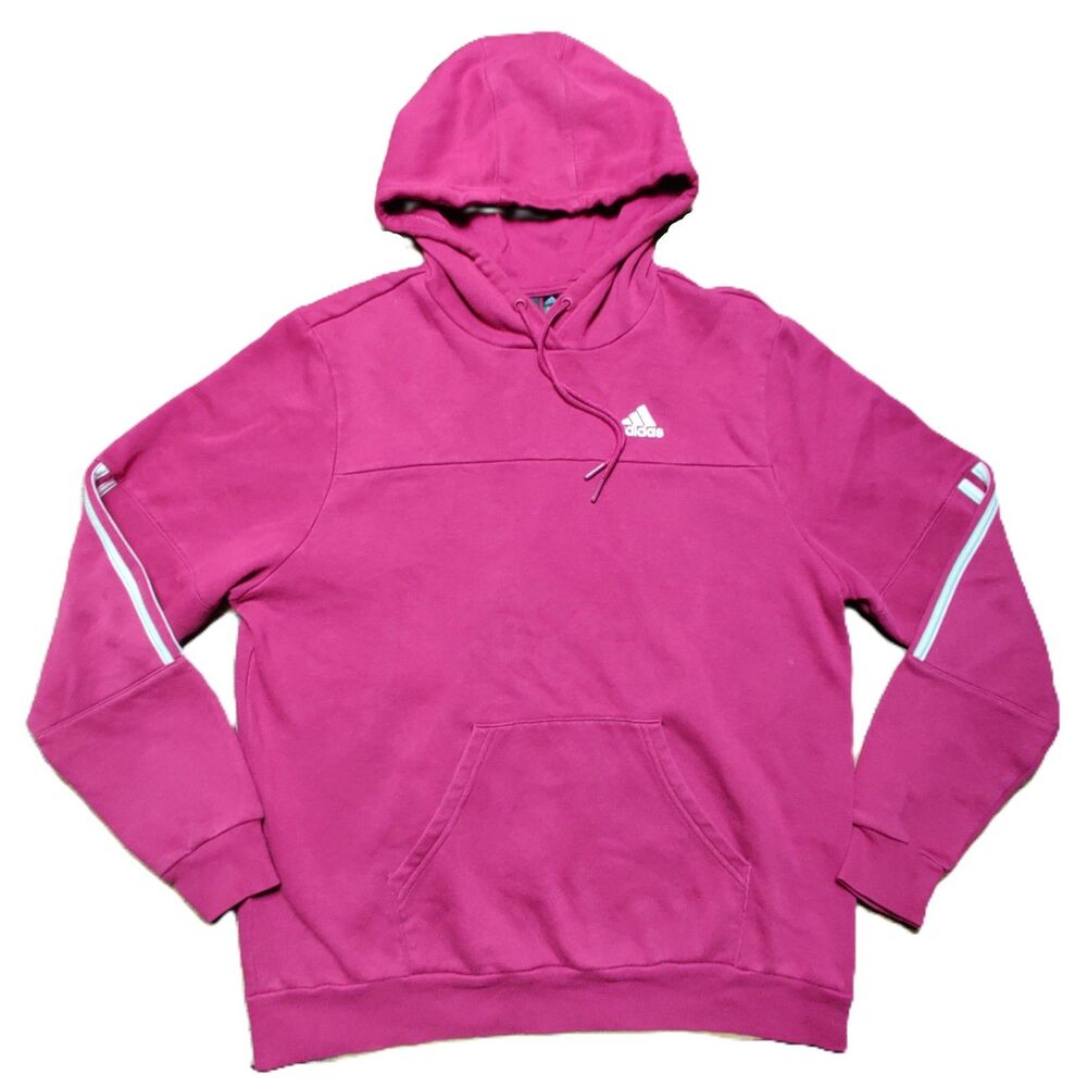 Adidas Women’s Size Small Pink Pullover Hoodie Sweatshirt Logo Stripes Athletic